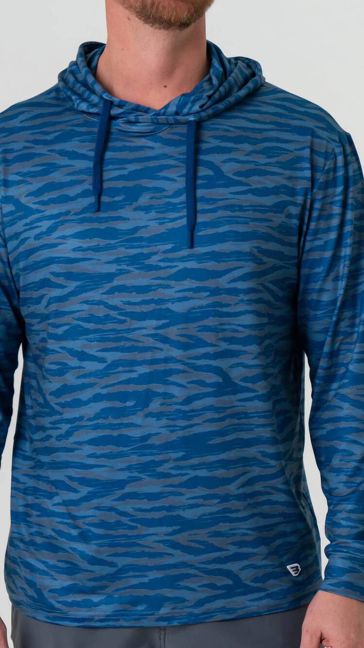 NEW BURLEBO performance hoodie in tiger stripe camo navy